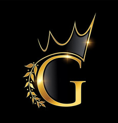 Gold Crown and Leaf Monogram Initial letter G