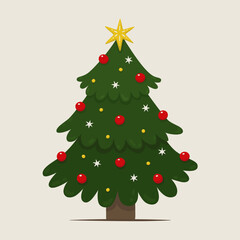 Decorated Christmas tree in flat design