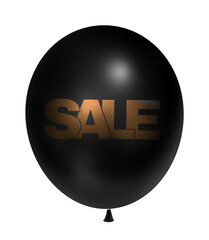 Sale. Black balloon isolated on white background. 3d illustration. PNG file with transparent background.	