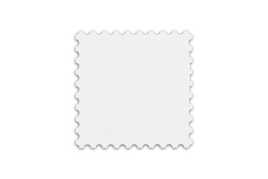 Empty blank white postage stamp mockup isolated on white background. 3d rendering.