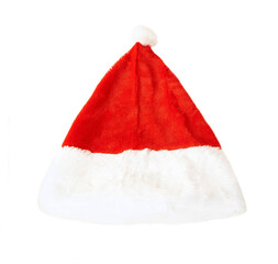 Santa red hat isolated on white background. Red and white Santa cap on white.