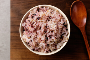 Rice made from grains with black rice