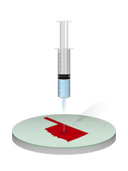Vaccination of Oklahoma, injection of a syringe into a map of Oklahoma.
