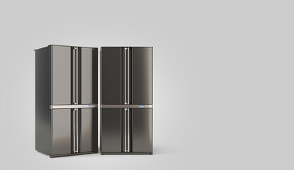 Black modern refrigerator on white grey 3d illustration
