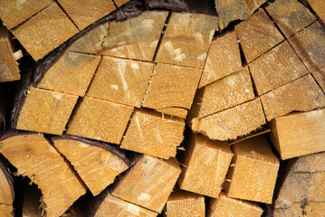 Close-up of stapled fire wood at village of Kyburg, Canton Zürich, on a sunny late summer day. Photo taken September 1st, 2022, Kyburg, Switzerland.