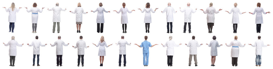 group of doctors standing with their backs isolated