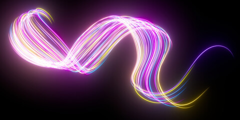 Beautiful abstract lines on a black background. Modern technological background. Futuristic design. 3d rendering image.