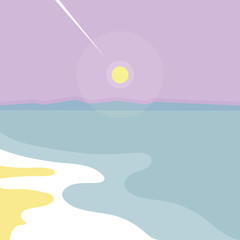 Vector illustration: summer panoramic of a beach and a sea coast landscape. Geometric illustration