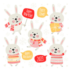 Template greeting cards or invitations with rabbit. Symbol of the Year