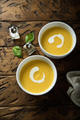 Traditional pumpkin soup with cream