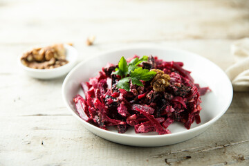 Healthy beetroot salad with walnut