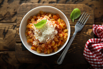 Pasta with tomato sauce and cheese