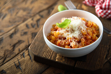 Pasta with tomato sauce and cheese
