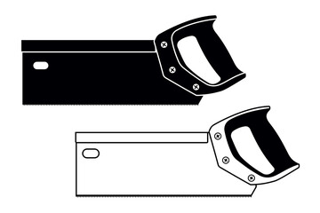 Backsaw Silhouette and Outline. Vector Hacksaw Isolated Illustration. Handsaw Carpenter Tool, Wood Cutting Equipment
