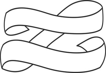 Hand drawn outline banner. Elegant hand drawn contour banner with curved shapes and swirl ribbon isolated for retro style design templates