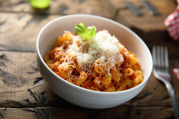 Pasta with tomato sauce and cheese