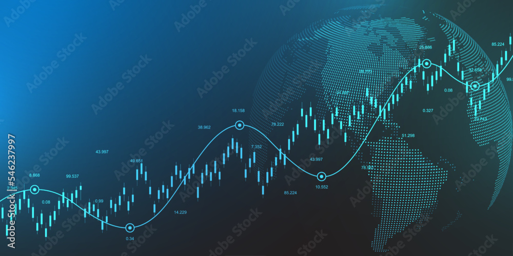 Poster Financial data graph chart background. Business background with candlesticks chart for reports and investment. Financial market trade concept. Vector illustration