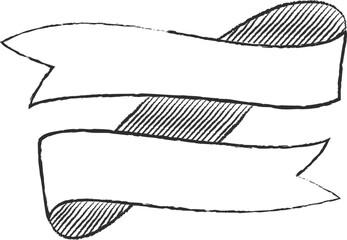 Chalk style sketchy ribbon vector illustration. Hand drawn elegant banner with curved ribbon sketch and curled doodle flag for vintage cafe board menu design