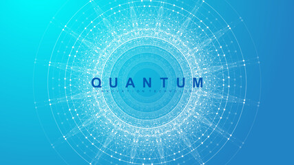 Quantum computing concept. Deep learning artificial intelligence. Big data algorithms visualization for business, science presentations, posters, covers, vector illustration.