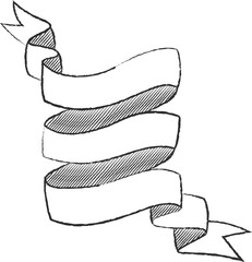 Chalk style sketchy ribbon vector illustration. Hand drawn elegant banner with curved ribbon sketch and curled doodle flag for vintage cafe board menu design