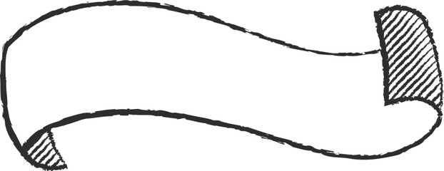 Chalk style sketchy ribbon vector illustration. Hand drawn elegant banner with curved ribbon sketch and curled doodle flag for vintage cafe board menu design