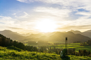 Lovely rural mountain countryside in beautiful sunlight. Oberstdorf, Allgau, Germany.