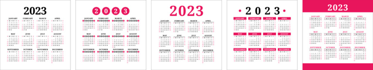 Calendar 2023 set. Color english square calender template collection