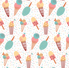Ice cream cute trendy childish seamless vector pattern. Vector illustration