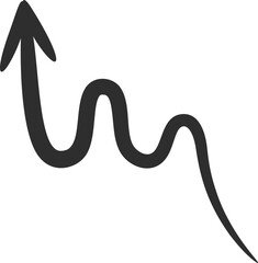 Sketchy drawing arrow vector illustration. White twisted and curled hand drawn arrow, spiral and curved doodle pointer isolated on black background for hand drawn infographic design