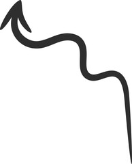 Sketchy drawing arrow vector illustration. White twisted and curled hand drawn arrow, spiral and curved doodle pointer isolated on black background for hand drawn infographic design