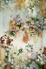 wedding backdrop, wedding flower decoration, rose wall, colorful background, fresh rose, bunch of flower