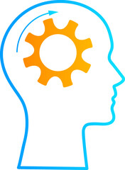 Head silhouette inspiration concept set vector illustration. Creative graphic collection with head profile and gear machine. Blue human silhouette technology background concept.