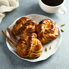 Traditional homemade Swedish cardamom buns