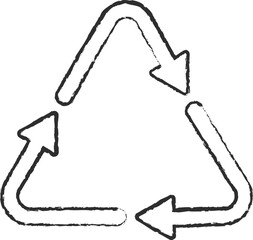 Chalked recycle triangle arrow symbols set vector illustration. White chalk style pictograms of reuse or recycling process, arrow cycle in triangle isolated on blackboard for enviromental infographic