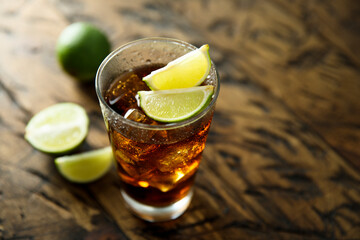 Homemade iced tea cocktail with lime