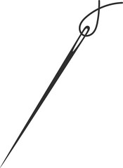 Needle and thread silhouette icon vector illustration. Tailor logo with needle symbol and curvy thread isolated on white background. Tailor sign template, sewing instrument design, fashion icon