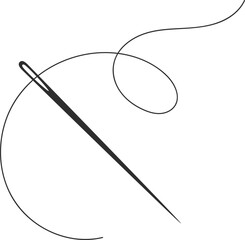 Needle and thread silhouette icon vector illustration. Tailor logo with needle symbol and curvy thread isolated on white background. Tailor sign template, sewing instrument design, fashion icon