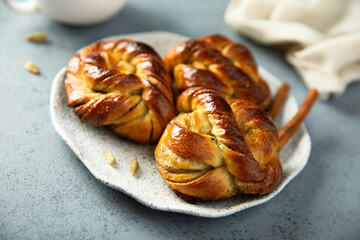 Traditional homemade Swedish cardamom buns