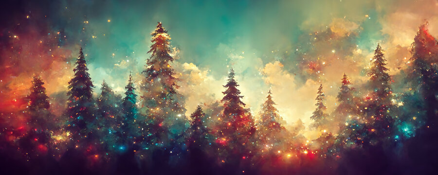 Christmas trees illustration wallpaper background as Christmas card