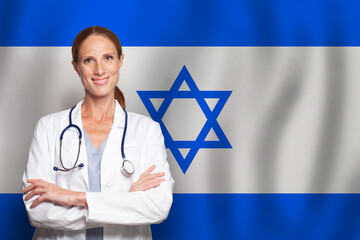 Izraeli general practitioner doctor gp on the flag of Izrael - obrazy, fototapety, plakaty