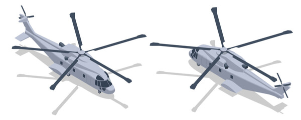 Isometric Anti-submarine warfare, medium-lift transport, search and rescue and utility helicopter Merlin. Military Aviation