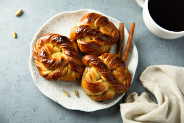 Traditional homemade Swedish cardamom buns