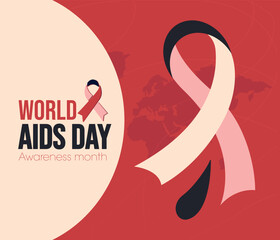 World aids day banner red awareness ribbon illustration
