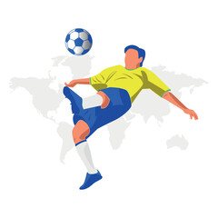 Fototapeta na wymiar Soccer Player Kicking Ball Vector. Football Player Vector Illustration