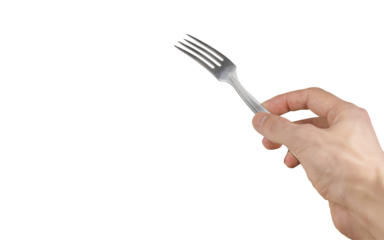hand holding a fork isolated
