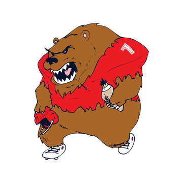 A bear angry animal sports mascot holding an American football ball