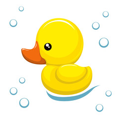 rubber duckling on a white background. vector illustration. a yellow duck with a red nose.
