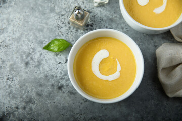 Traditional pumpkin soup with cream