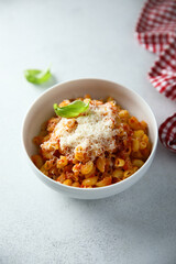 Pasta with tomato sauce and cheese