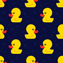 bath duckling. seamless pattern with rubber ducks. vector clipart. yellow ducklings on a blue background.
